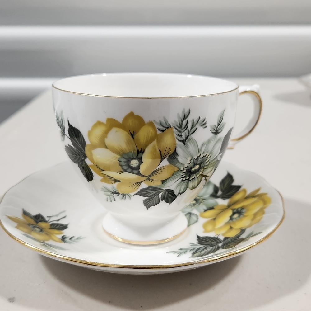 Classic Yellow Floral Bone China Teacup & Saucer